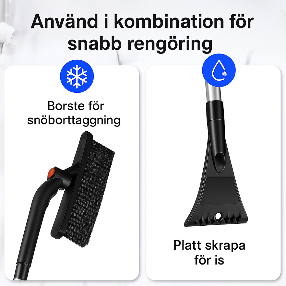 Teleskopisk snøbørste og isskrape for bil